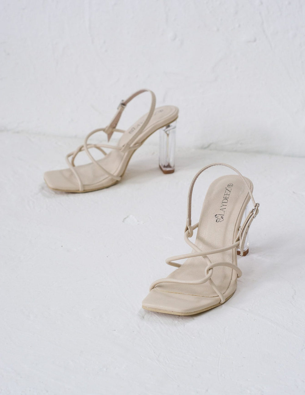 Fay Square Toe Glass Heels.