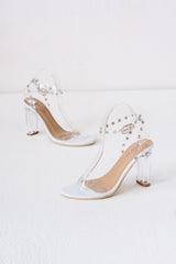 Laydeez Transparent Studded Open Toe Glass Heels