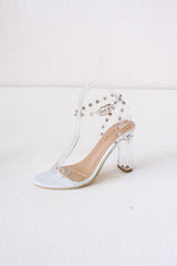 Laydeez Transparent Studded Open Toe Glass Heels