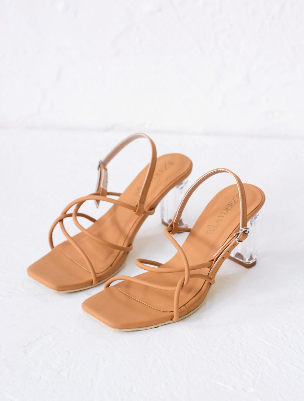 Fay Square Toe Glass Heels.