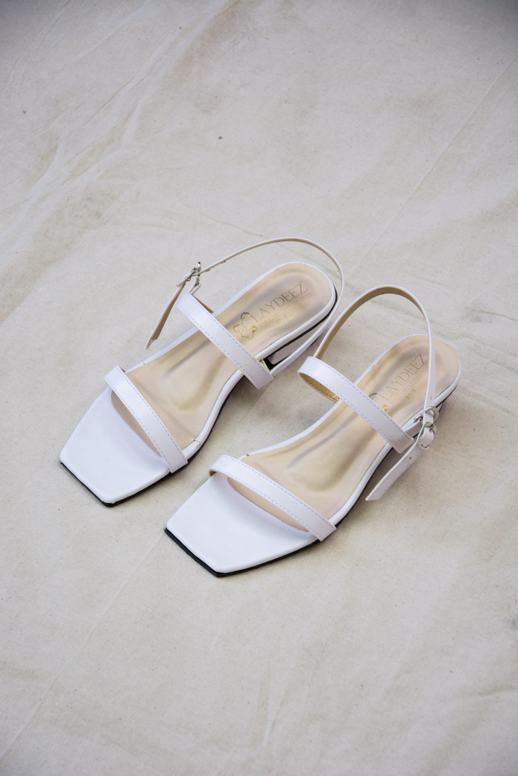 Laydeez - Square Toe Two Strap Low Blocks - White Color