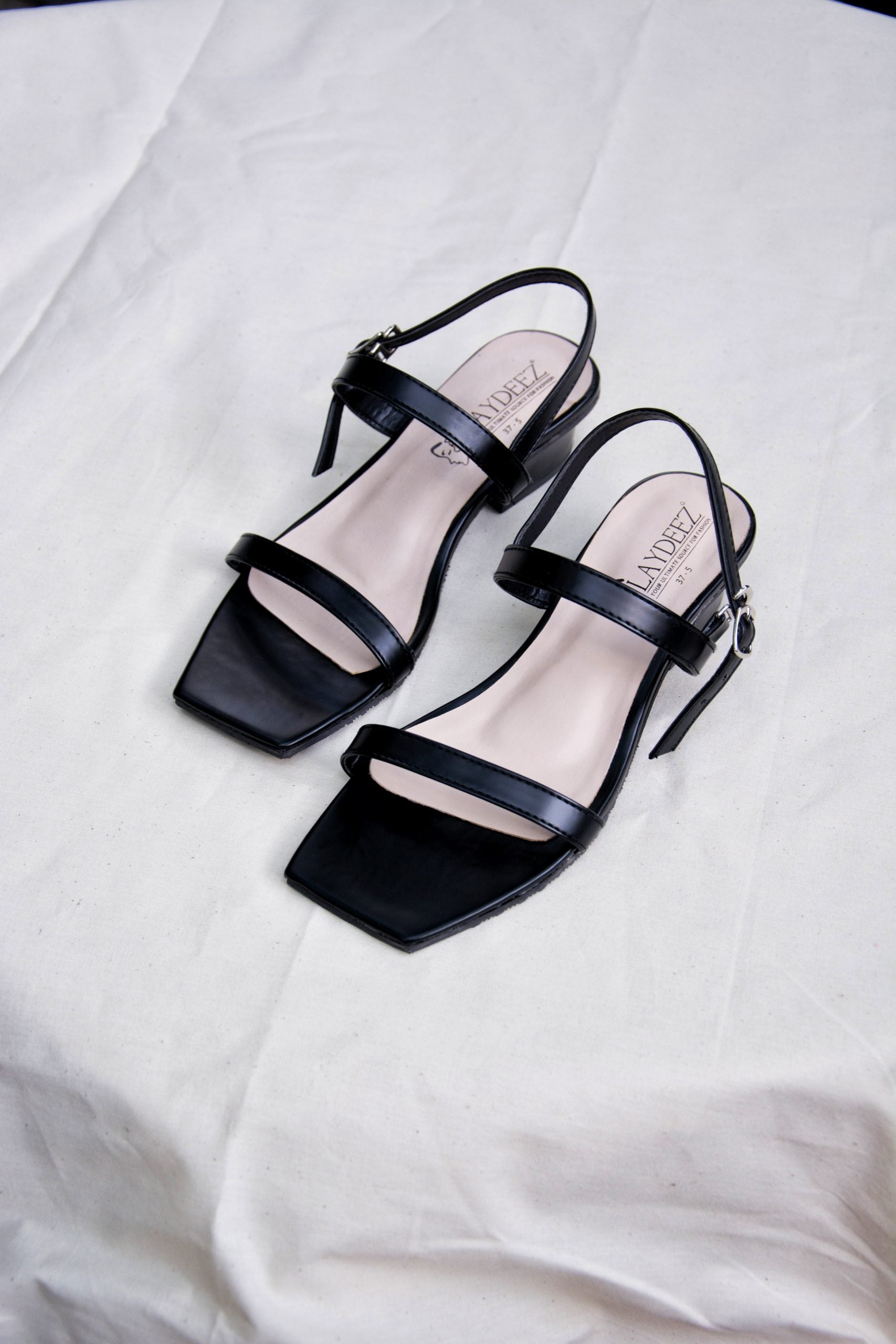 Laydeez - Square Toe Two Strap Low Blocks - Black Color