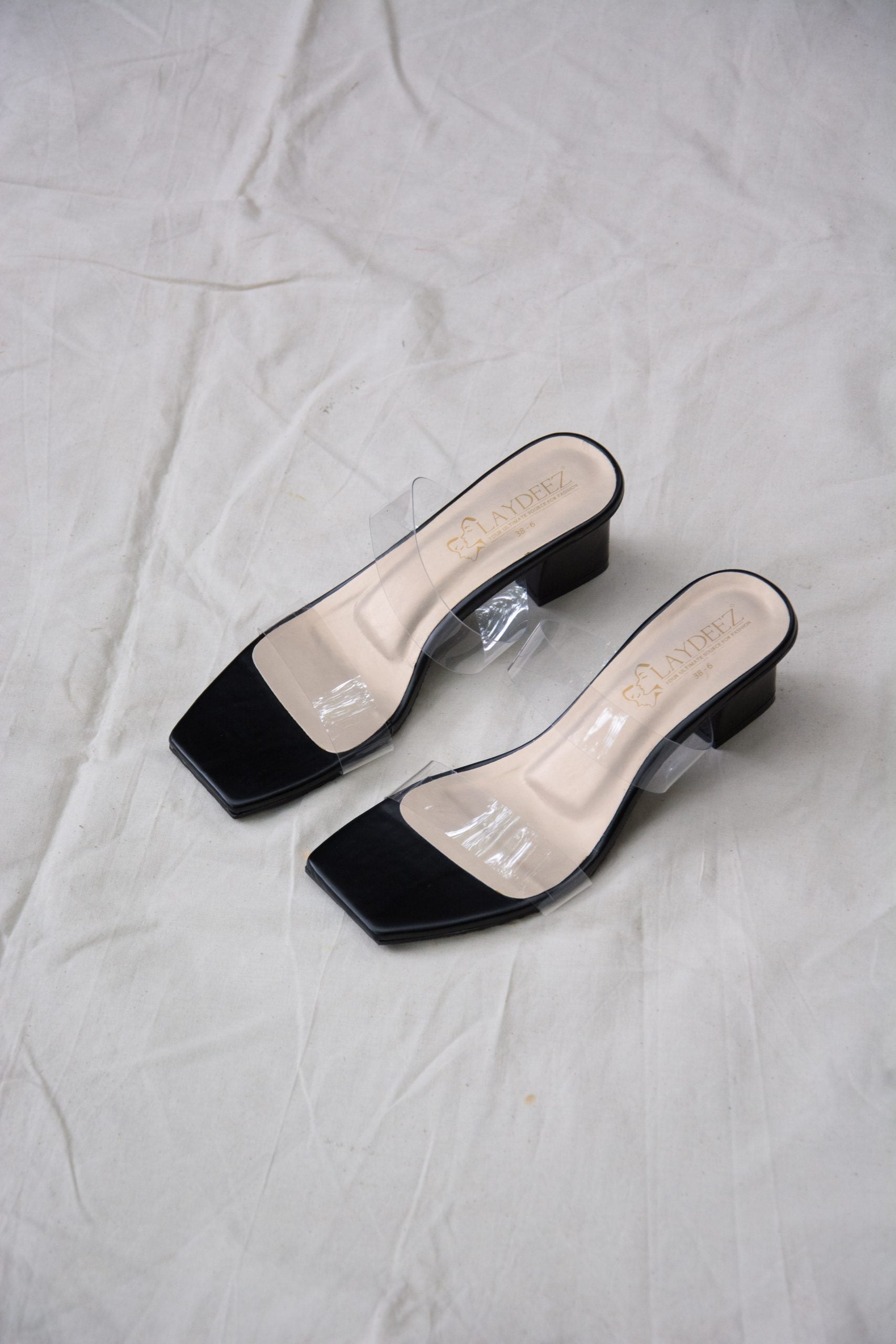 Laydeez Transparent Two Strap Block Heels