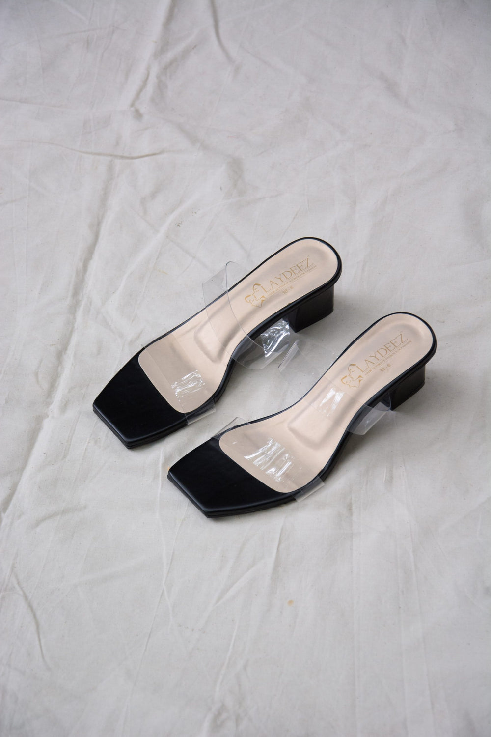 Laydeez Transparent Two Strap Block Heels