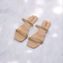 Laydeez Chained Dual Strap Sandals - Beige Color