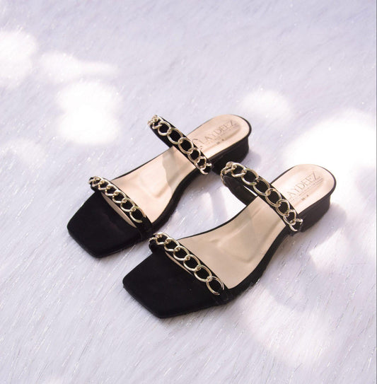 Laydeez Chained Dual Strap Low Block Heels