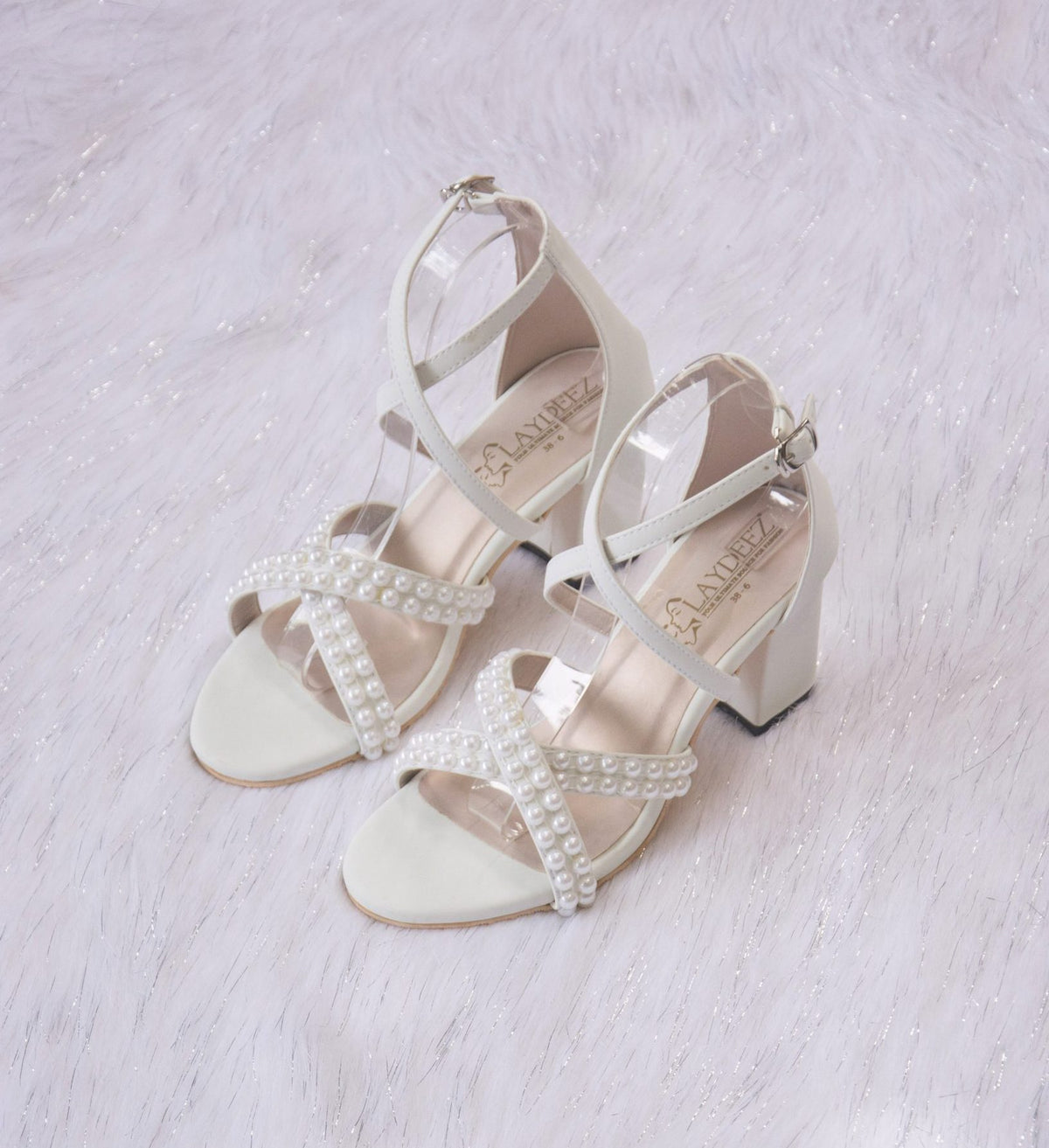 Laydeez Swan Block Heels in White