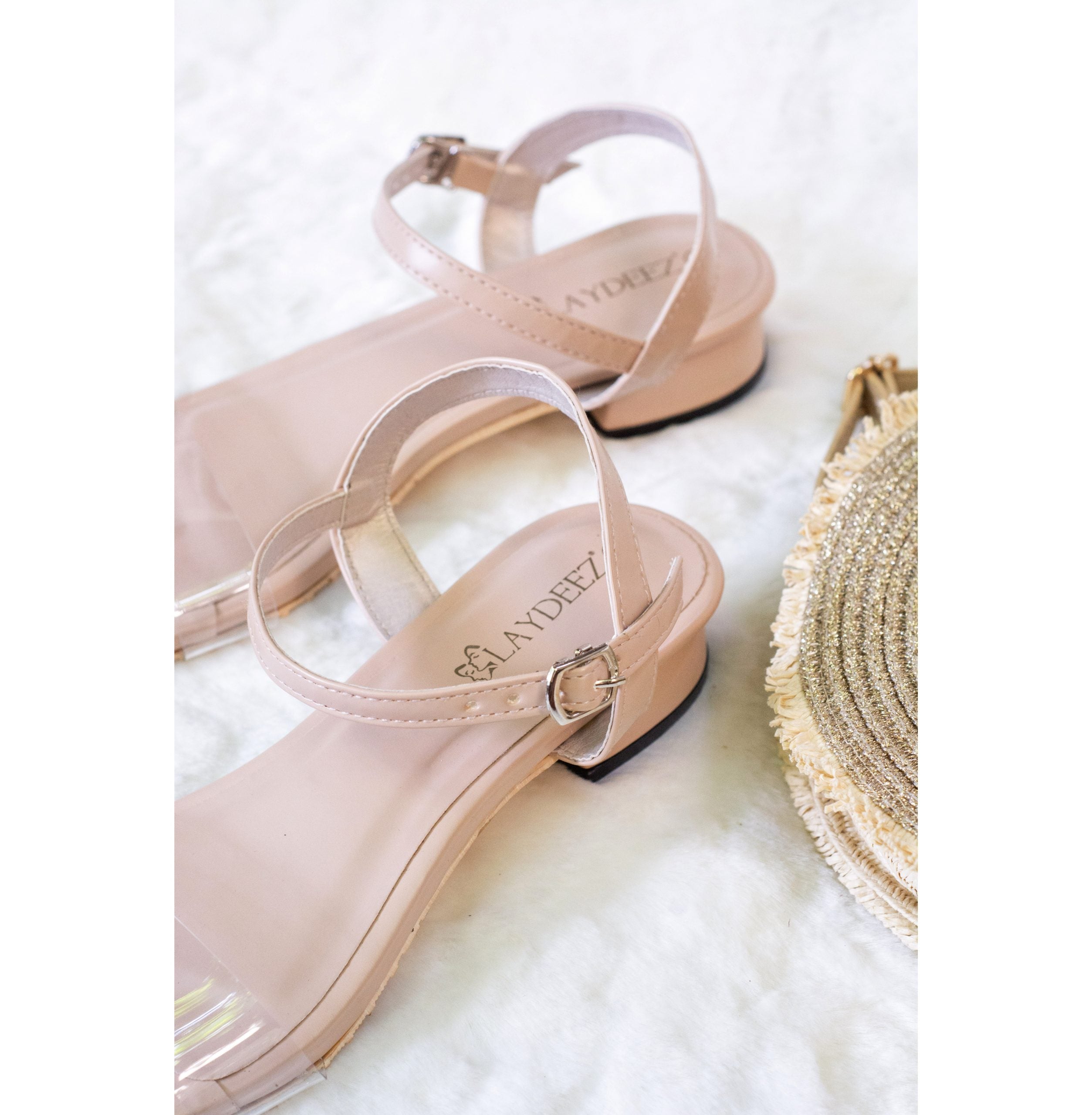 Laydeez Transparent Open Toe Low Block Heels