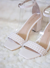 Laydeez Lily Square Toe Pearl Work Block Heels