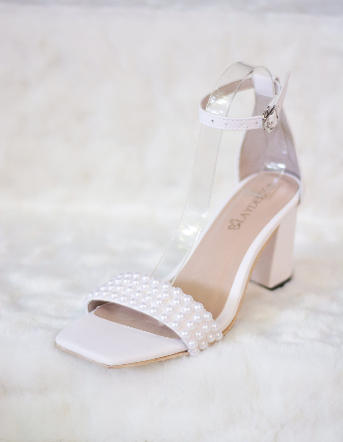 Laydeez Lily Square Toe Pearl Work Block Heels