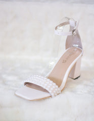 Laydeez Lily Square Toe Pearl Work Block Heels