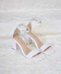 Laydeez Lily Square Toe Pearl Work Block Heels