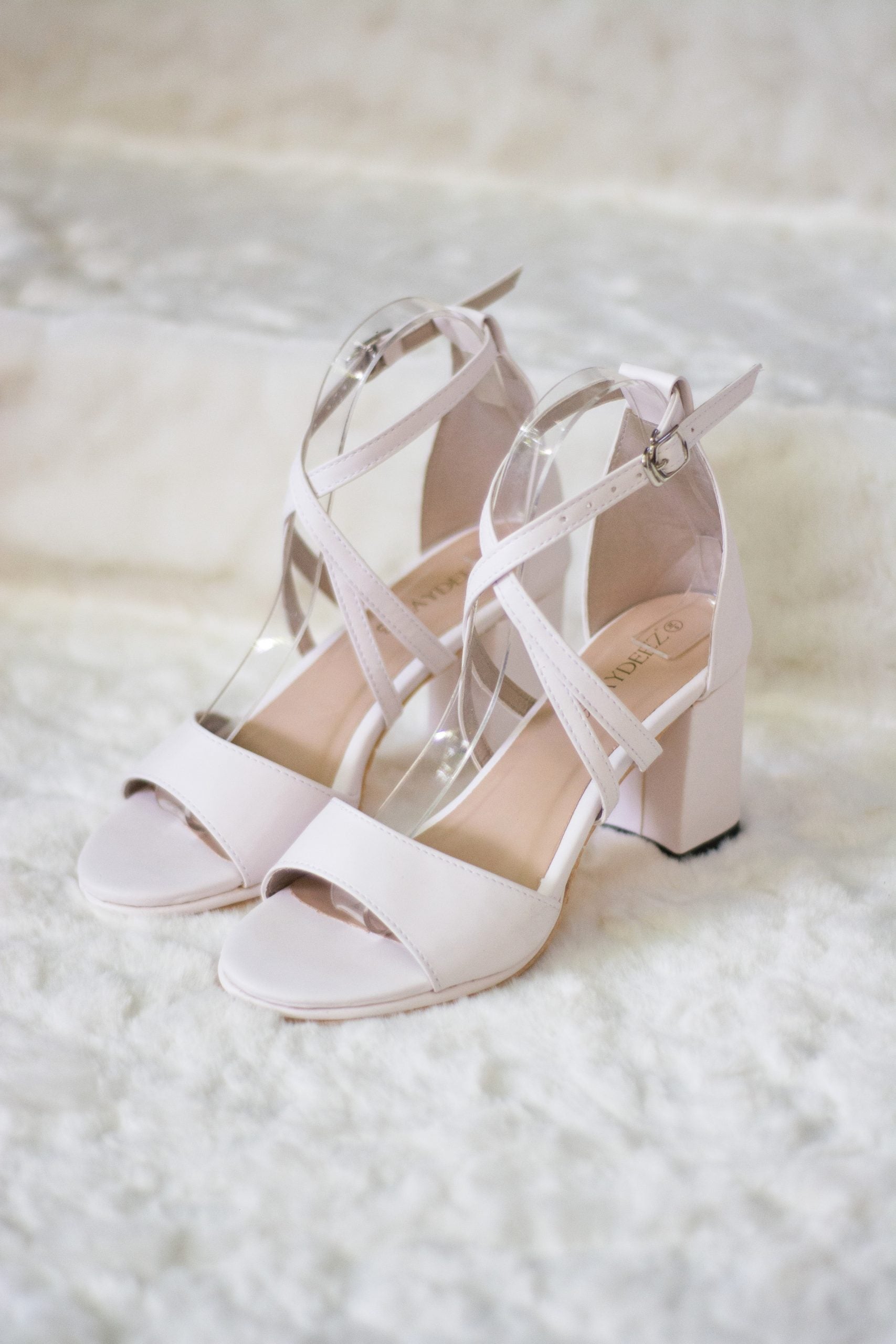 Nipzy Open Toe Block Heels in White - Laydeez