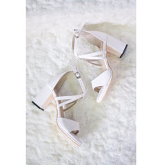 Nipzy Open Toe Block Heels in White - Laydeez