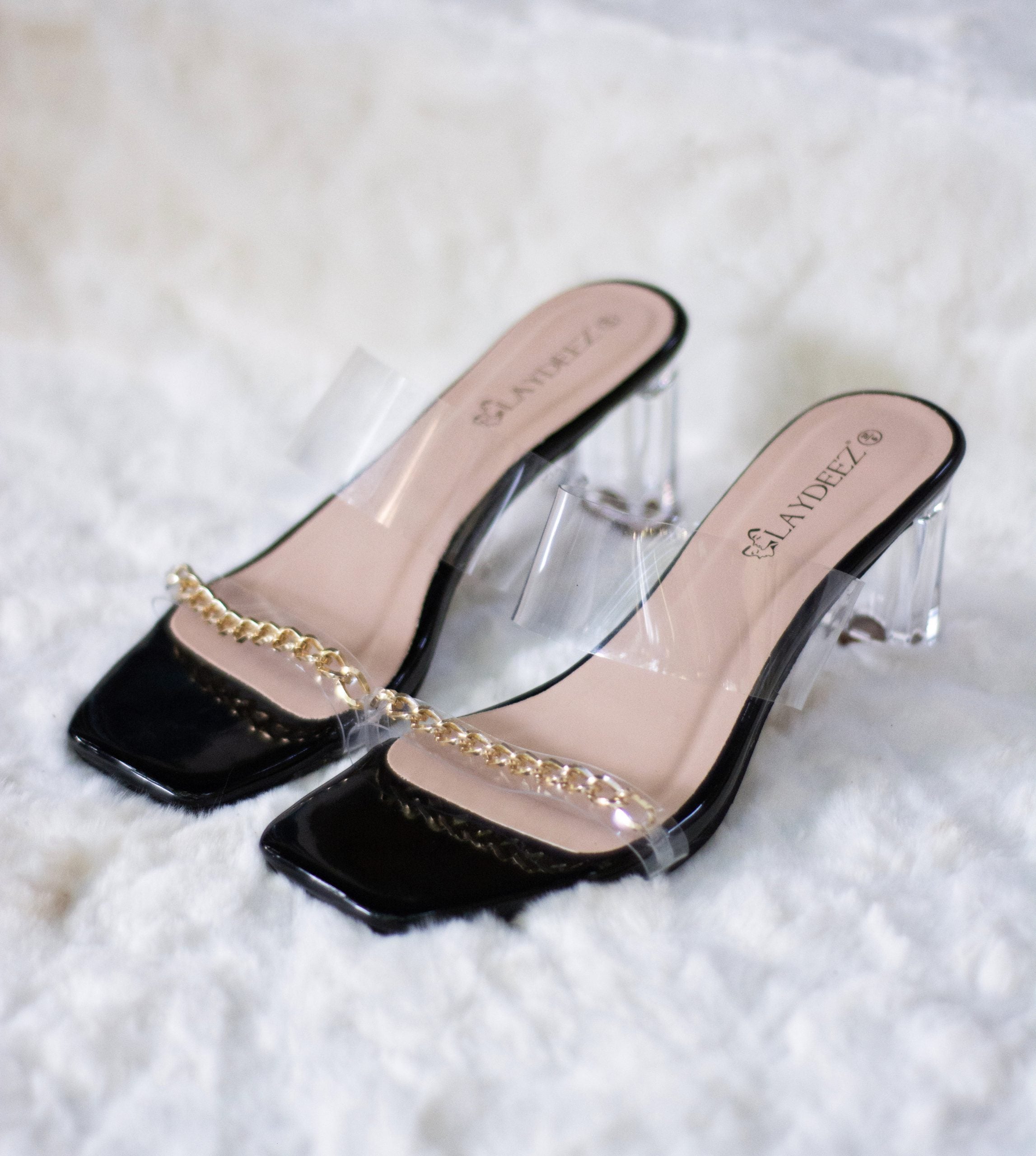 Laydeez Olivia Square Toe Glass Heels